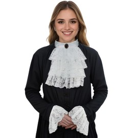 Auroeyfairy Victorian Lace Jabot Cuffs Set Colonial Renaissance Lace Ruffle Collar Pirate Costume Accessory (White)