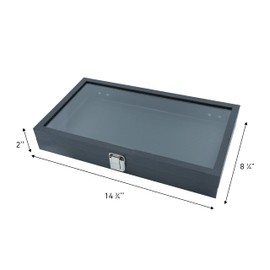 SSWBasics Large Black Faux Leather Glass Top Jewelry Display Case (14¾"L x 8¼"W x 2" D )