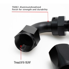 6AN Hose End Fitting ，90 Degree Elbow Swivel Fitting for CPE Stainless and Nylon Braided Hose Adapter Aluminum Adapter to 3/8 Fuel Line Hose Black 2PCS