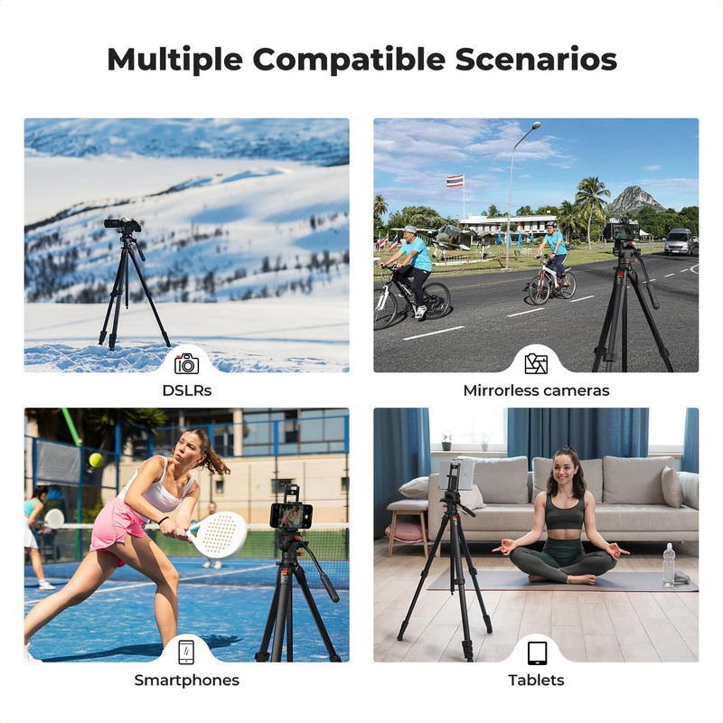 K&F CONCEPT 73” Camera Tripod with Fluid Head, Aluminum Travel
