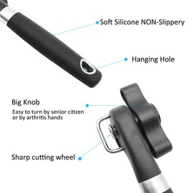 TOOLSTAR 3 in 1 Can Opener Manual Can Opener Food Grade Stainless Steel with Smooth Edge with Ergonomic Soft Handles for Elderly Arthritis