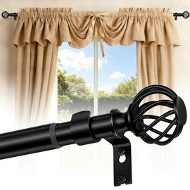Curtain Rods for Windows 28-48 Inch(2.3-4Ft), Matte Black Small Decorative Curtain Rod Adjustable, Heavy Duty 1 Inch Drapery Rod for Living Room Bedroom Kitchen Samll Windows