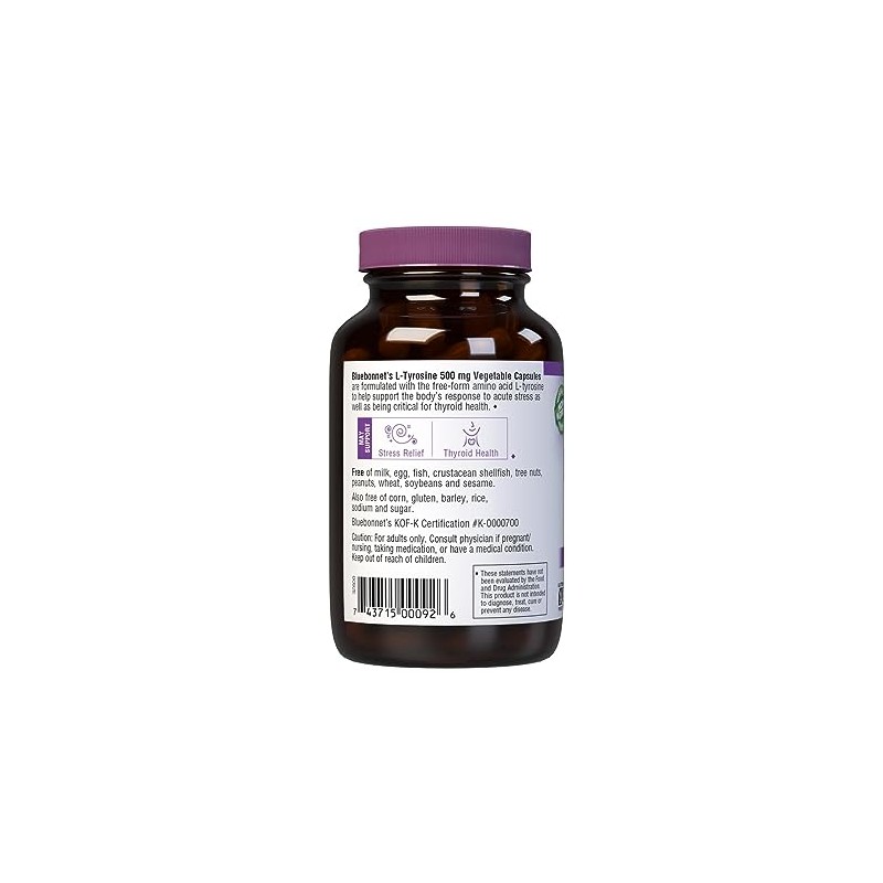 Bluebonnet L-Tyrosine 500 mg Vitamin Capsules, 100 Count