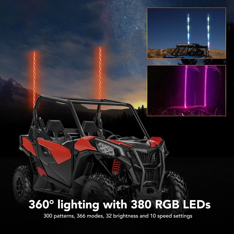 1ft LED Whip Lights 12‑24V 20 Colors IP67 Waterproof Overload
