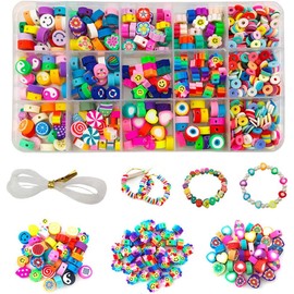 Generic 990 Cuentas de Arcillo Coloridas Abalorios Pulseras - con Caja Organizadora y Cuerda Elástica Perlas de Cerámica Blanda Kit de Fabricación de Pulseras de Abalorios DIY para Regalo, 990PZS