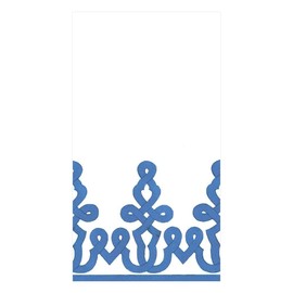 Caspari Dessin Passementerie Paper Linen Guest Towel Napkins in Riviera Blue - Four Packs of 12