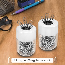 Acrimet Magnetic Paper Clip Holder Dispenser, Round Design, 100 Regular Paper Clip Capacity (Clear Crystal Base/ White Magnetic Lid) (2 pack)