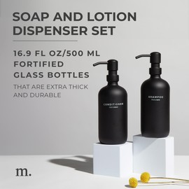 MaisoNovo Black Hand Soap Dispenser for Bathroom Set | 16.9 fl oz Black Glass Black Pump x 2