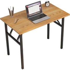 31" Computer Desk Folding Table No Assembly Sturdy Small Writing Desk Folding Desk for Small Spaces, Teak Color Desktop and Black Steel Frame (80 x 40 cm)