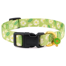 Cotton Handmade Dog Collar for Small Medium Large Dogs,Green Daisy with Pendant Cute Dog Collars,Ideal for Girl Dogs Boy Dogs (Large)