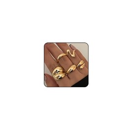 Chunky Gold Rings Set - Stackable, Adjustable, 14K Gold Plated, Boho Style, Non-Tarnish (Style-3)