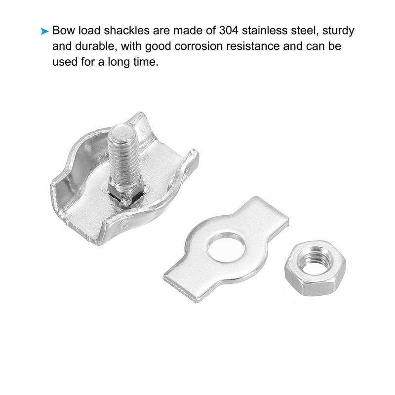 PATIKIL 5/64" / 2mm Simplex Bolt Wire Rope Clip, 8Pcs