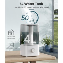 BREEZOME 4L Humidifiers for Bedroom, Essential Oil Diffuser, Top Fill Cool Mist Ultrasonic Humidifiers for Baby, Plants, Nursery, Humidifier for Large Room Last up to 50 Hours, Quiet Operation