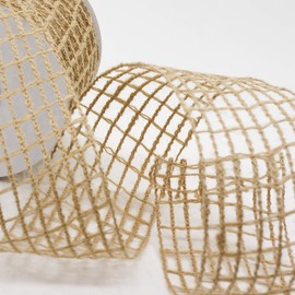 CT CRAFT LLC Mesh Burlap Wired Ribbon 2.5" x 10 Yards Natural Color for Christmas Home Wedding Decor Gift Wrapping Tree Topper Bow Wreath Bouquet DIY Crafts