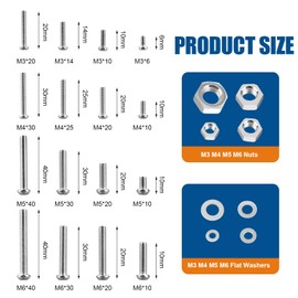 1080 Piece Screw Nuts Assortment Set, M3 M4 M5 M6 Screws with Hex Nuts and Washers, Stainless Steel Screws, Machine Screws, Pan Head Screws, Phillips Screws Kit