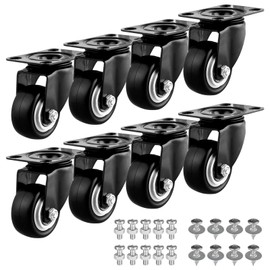 2" Casters Set of 8 Heavy-Duty Industrial Caster Wheels without Brake PU Wheels Double Ball Bearing Swivel Casters Noiseless for Workbench, Furniture, Plate Castors Black