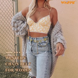 WHIPPY Western Metal Concho Belt for Women Vintage Cowgirl Boho Turquoise Chain Belts for Dresses Jeans,Bronze,L