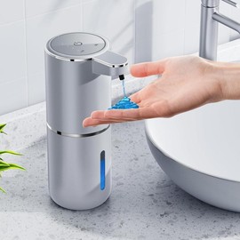 Automatic Liquid Soap Dispenser,380ml Wall Mount Touchless 4 Gear Adjustable Electric Liquid Soap Dispenser,USB Rechargeable with Infrared Motion Sensor for Bathroom,Kitchen,Office Silver - Color: White, Style: Liquid