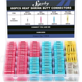 680PCS Heat Shrink Butt Connectors, Sopoby Marine Grade Electrical Wire Connectors Kit, Tinned Red Copper Insulated Waterproof Crimp Terminals Butt Splice for Cable,Boat,Wiring
