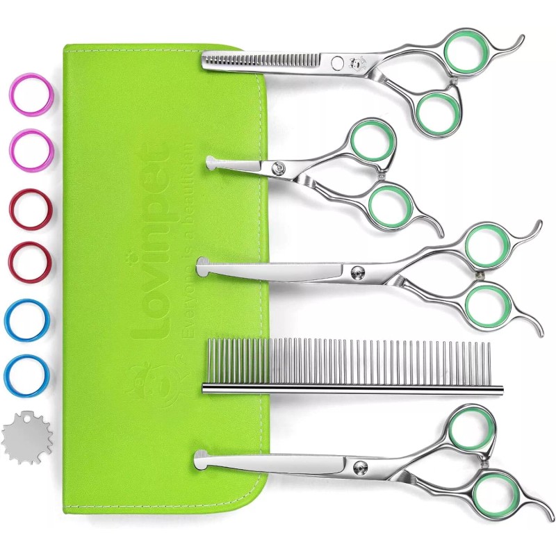 LovinPet 6PCS Pet Dog Grooming Scissors Set Straight Curved Thinning