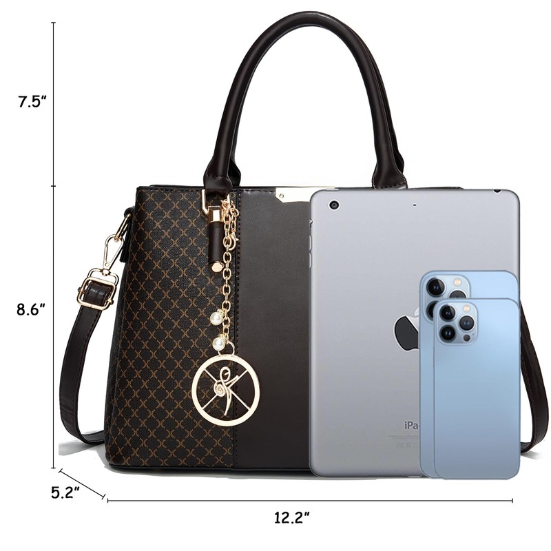 Purse and Handbags for Women, 3 Zip Compartments Tote Bag