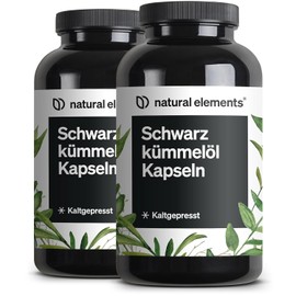 natural elements Black Cumin Oil (Original Nigella Sativa) (Set of 2) - 2 x 400 Capsules in 6-Month Supply - 1,000mg Real Black Cumin Oil/Day - Cold Pressed, Natural - Carefully Laboratory Tested