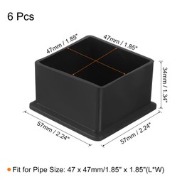 QUARKZMAN Pack of 6 PVC Square Chair Leg Caps, 47 mm x 47 mm OD Black Furniture Feet Pads, Table Foot Covers, Floor Protectors for Patio Table, Cabinet, Bed Furniture