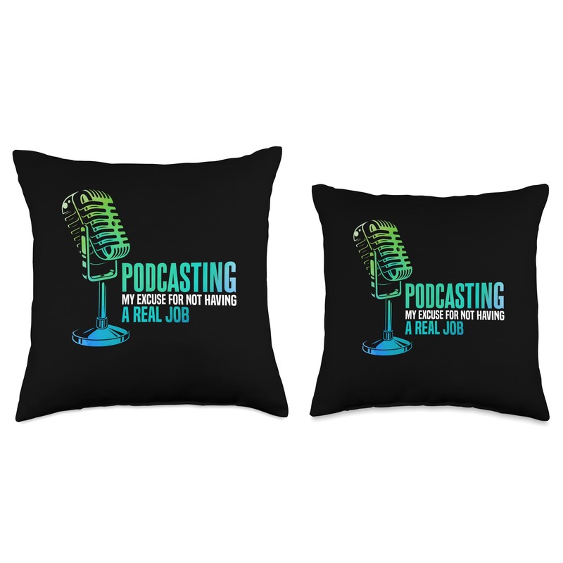 Radio Podcaster Podcast Microphone Throw Pillow