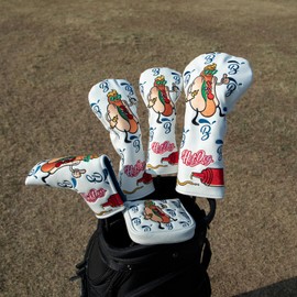 Golf Club Headcovers Hot Dog Embroidery Overflow Wood Cover Driver Fairway Wood Utility Hybrid Headcover with Number Tag Putter Cover Magnetic Closure Blade Putter Cover