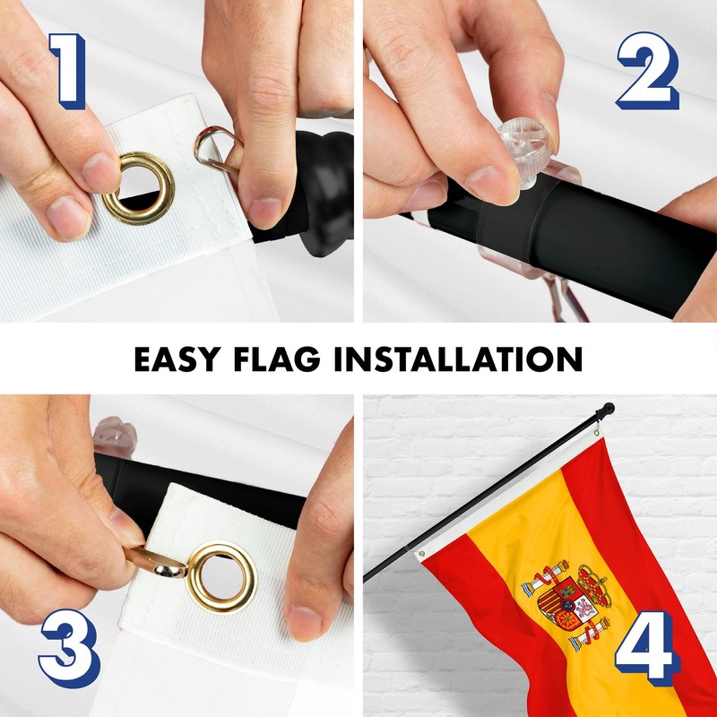 Flag Pole 6Ft Black & Spain Spanish Flag 3x5FT Double