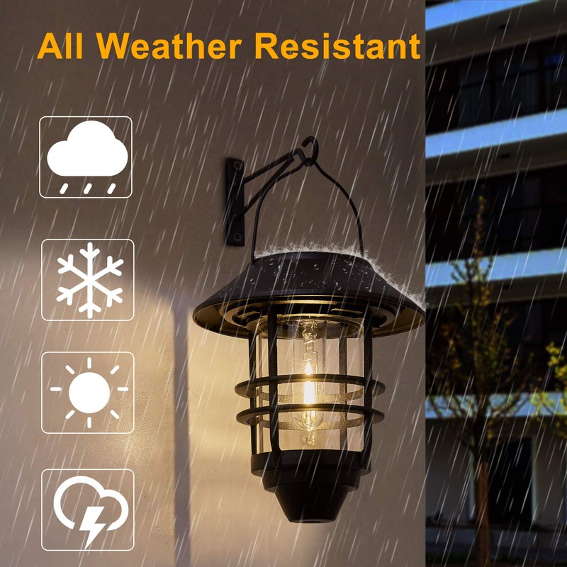 Solar Lantern Outdoor Lights, Hanging Waterproof Lantern Lights with Wall