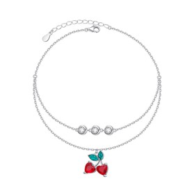 JZMSJF 925 Sterling Silver Cherry Anklet Summer Beach Bracelet Anklet Cute Fruit Jewelry For Women Girlfriend