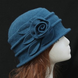 XINCHIA Women Ladies Wool Felt Bucket Hat Floral Fedora Bowler Hat Vintage Cloche Fashionable Church Hat Winter Cloche Bucket Hat Soft Warm Dome Beanie Hat Sun Hats Fisherman Caps Solid Color Blue