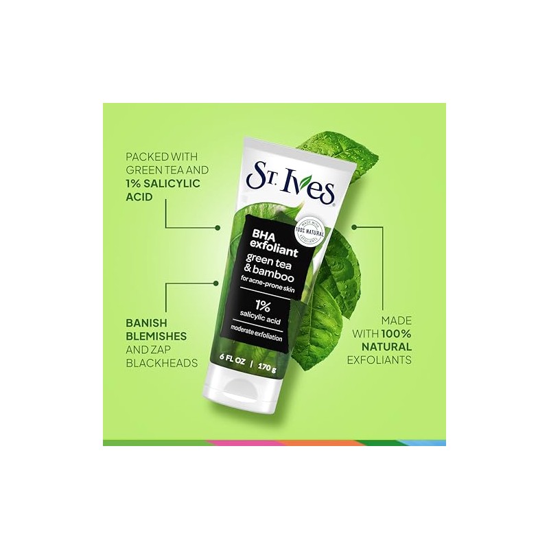 St. Ives Exfoliante Facial, Té Verde y Bambú, 170g