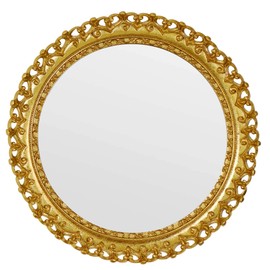 Funerom 11.8 inch Round Gold Mirror Antique Mirror with Heart-Shaped Edge Decoration Gold Mirror Tray (Gold, 11.8 inch)