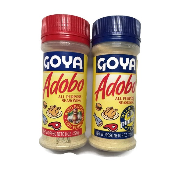 2-pack Goya Adobo All Purpose Seasoning, (1) with Pepper & (1) Without Pepper, 8-ounce [1 of Each]