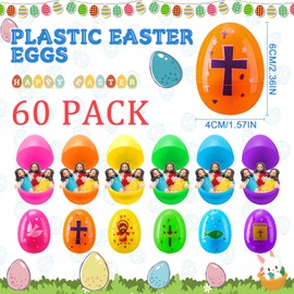 Barydat 60 Pcs Prefilled Jesus Easter Eggs with Little Religious Figurines Resin Toys Miniature Jesus Doll Gifts Eggs for Sunday School Easter Hunt Party Baptism Gift (Religious)