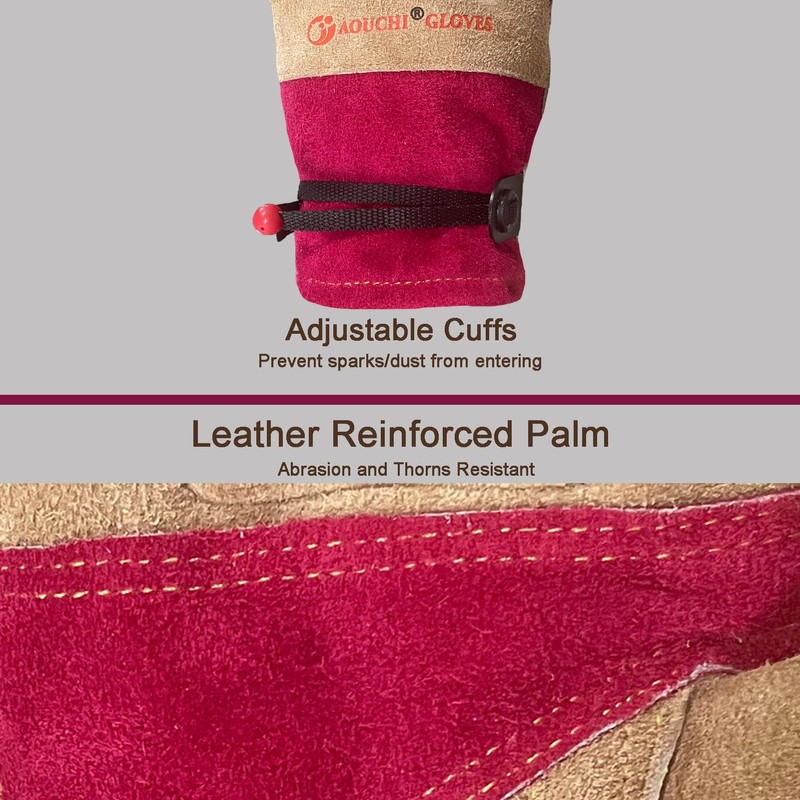 AOUCHI Leather Work Gloves for Women with Cotton Lining, Medium