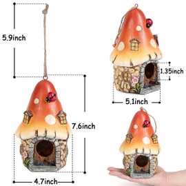 Bird Houses for Outside Hanging Birdhouses Outdoor Decor Unique Mushroom Bird House with Pole for Small Humming Bird Blue Wren Finches Bluebird Nesting Decorative Garden Decoration