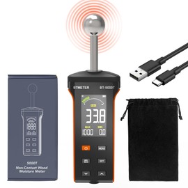 BTMETER Wood Moisture Meter - Pinless Moisture Detector Measur Depth 20-40mm Non-Destructive Moisture Tester with Masonry Spherical Sensor Sound Alarm LCD Display for Firewood Walls Flooring Concrete