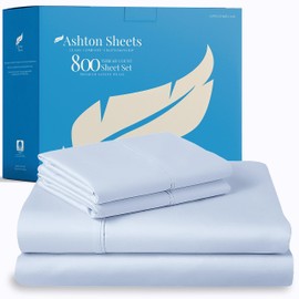 Ashton Sheets 100% Egyptian Cotton Sheets King Size - 800 Thread Count 4 PC King Sheets Egyptian Cotton, Luxury Sheets King Size, Cooling, High Thread Count Sheets King, 16" Deep Pocket - Light Blue
