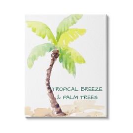 Stupell Industries Tropical Breeze & Palm Trees Phrase Soft Beach, Designed by Lanie Loreth Canvas Wall Art, 16 x 20, Green