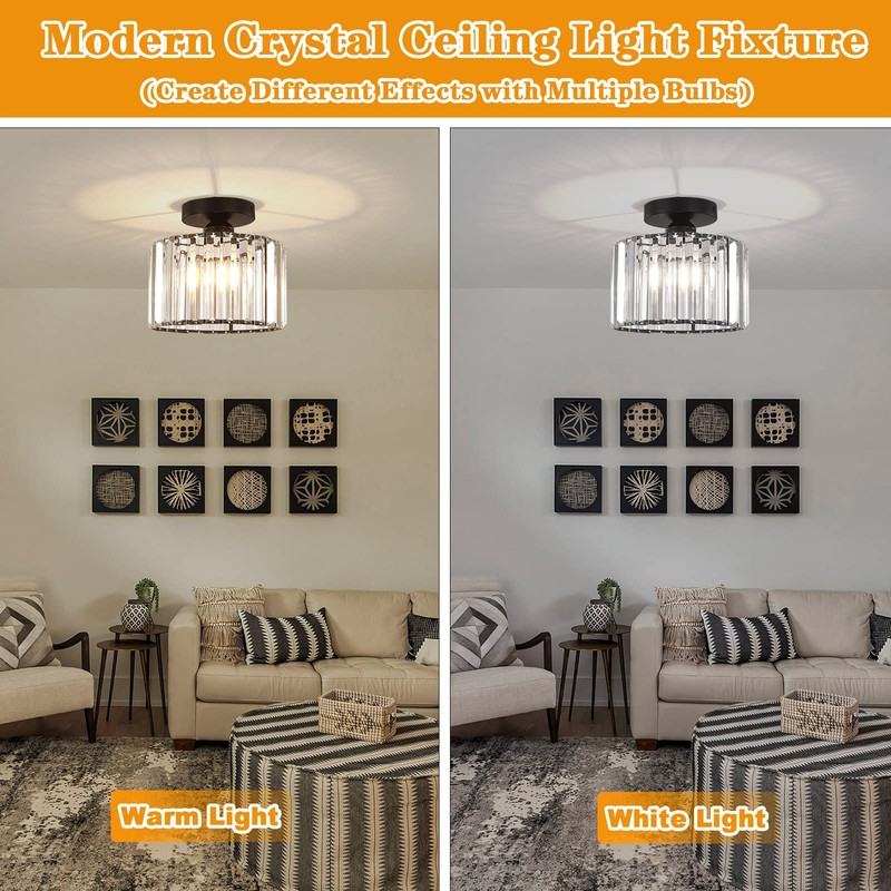 BUXVRCS Semi Flush Mount Modern Chandelier, Crystal Ceiling Light Fixture,