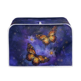 Bulopur Gold Butterfly Daisy Blue Galaxy Star Toaster Cover, 2 Slice Wide Slot Toaster Bread Maker Machine Organizer Home Accessories Decor Protector for Kitchen Women