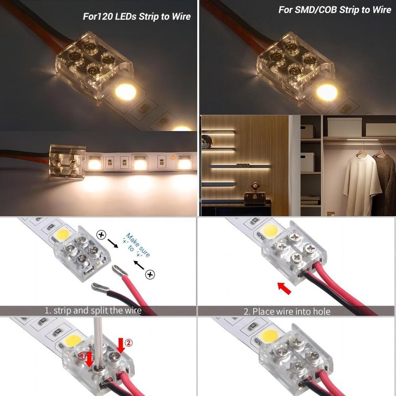 YUTOKEER LED Strip Connector, 2-Pin 8 mm Solderless for 5050