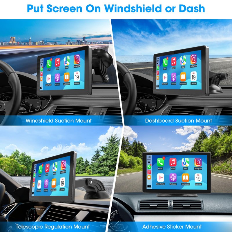 CarPlay Screen Portable Car Stereo - Wireless Android Auto Bluetooth
