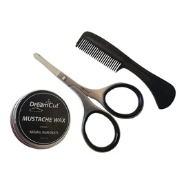 Professional Stainless Steel Sharp Beard & Mustache Scissors W/Comb & Mustache Wax | Facial Hair Trimming for Men with Comfort Grip | Trimming Grooming Cutting Mustache, Beards, Eyebrows by DreamCut