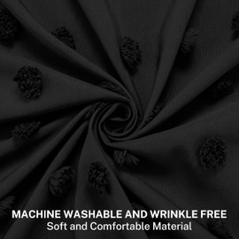 Siiluminisoy Extra Long Black Boho Shower Curtain Woven Fabric Cute 84 Inch Shower Curtain, 72 x 84 Tufted Pleat Floral Textured Modern Farmhouse Minimalist Shower Curtain Set with Hooks for Bathroom