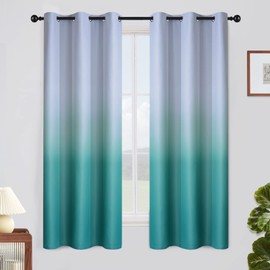 SimpleHome Ombre Curtains 42 x 63 Inch for Bedroom 2 Panels, Gradient Grey White to Teal Light Blocking Thermal Insulated Grommet Room Darkening Window Curtain/Drapes for Living Room