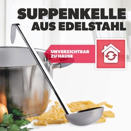 KADAX Soup Ladle Made of High Quality Stainless Steel, Dipper with Holder, Sauce Ladle with Long and Ergonomic Handle, Scoop, Pouring Spoon, Kitchen Helper, Silver